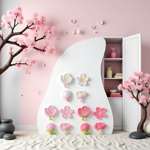 12Pcs Imán 3D Flor Sakura Rosa para Refrigerador miniatura 6