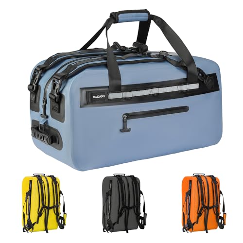 Haigang 50L Waterproof Dry Duffle Bag Dry Backpack 840D TPU Heavy Duty Dry Bag,Rubber Airtight Zipper, for Kayaking,Boating,Motorcycling,Camping,Rafting,Surfing, Swimming,Fishing,Beach Vacation,Blue