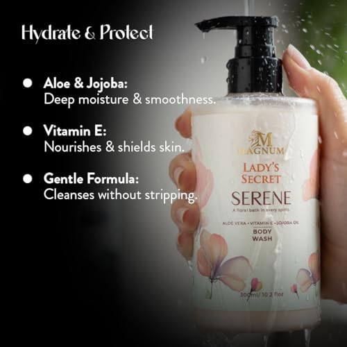 Image of Magnum Lady's Secret Serene Body Wash 300ml - Hydrating Shower Gel with Aloe Vera, Jojoba Oil & Vitamin E | Shower Gel For Women | for All Skin Types