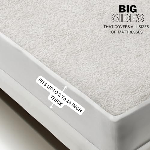 Image of Maximus 100% Waterproof Terry Cotton Ultra Soft Mattress Protector Bed Cover, Breathable and Elastic Fitted Bed Cover - 78x84 Inch / 6.5 X 7 Feet - King Size Bed, White