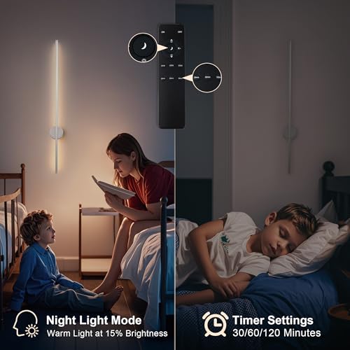 Image of Battery Operated Modern Wall Sconces, Dimmable Wireless Wall Light Set of Two with Remote Control, 3 Color Temperatures, Rechargeable LED Wall Sconce for Bedroom, Living Room,Hallway, 39.3 Inch Nickel