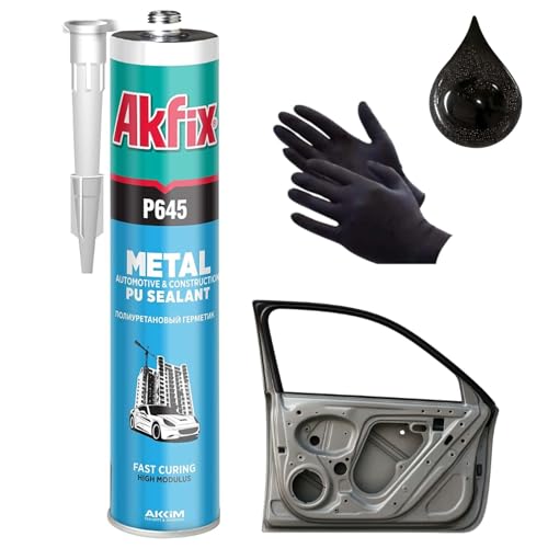 Akfix P645 Seam Sealer Automotive Black (1x10.1 Oz.) - Urethane Autobody Seam Sealer Adhesive for Metal Joints, RV Roof Sealant, Sandable, Paintable, Fast Curing and Durable Bonding | Black, 1 Pack