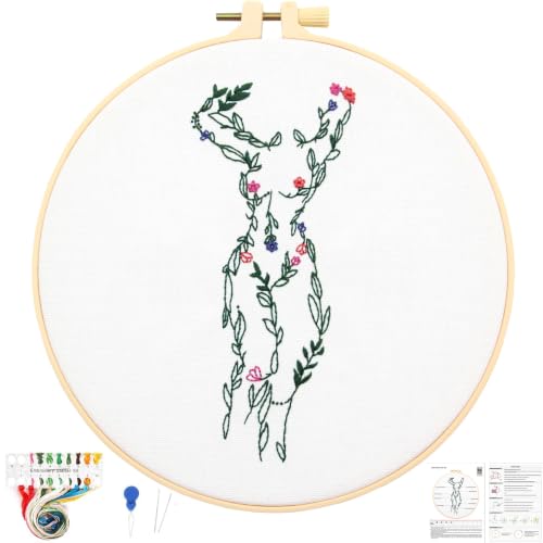 Image of Easy Flower Embroidery Kits for Adults Beginners, Embroidery Starter Kits, Woman Floral Stamped Cross Stitch Kits Needlepoint Kits for Beginners Adults, Embroidery Hoop, Thread, Fabric, Video Tutorial