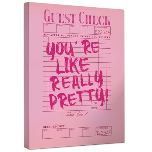 Poecinvi Trendy Preppy Pink Y2K Canvas Wall Art Framed, Preppy Girly Room Decor, You're Like Really Pretty Guest Check Aesthetic Wall Art Posters for Girls Bedroom Dorm Apartment Decor, 8x10