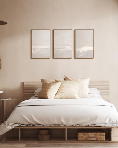 InSimSea 3 Pcs Framed Canvas Wall Art, Living Room Neutral Abstract Art, Bedroom Wall Decor Above Bed, Earthy Beige Modern Coastal Decor, 16x24inch, Set of 3 - Image 2