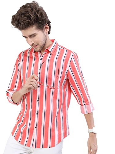 Image of KETCH Men's Cotton Slim Fit Striped Full Sleeve Shirt