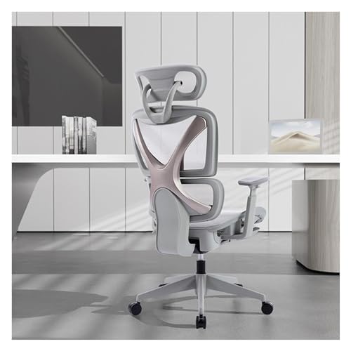 Ergonomiczne krzesło biurowe, komputerowe, z siatką z wysokim oparciem, z podparciem lędźwiowym, z regulacją wysokości, podłokietnik (szary)