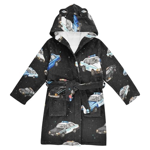Glaphy Police Cars Bathrobe Hooded PJ Robe Soft Fleece Robe Pajama Sleepwears 2-12 Years
