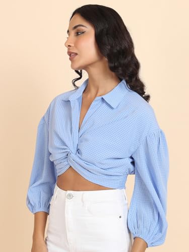 Image of Tokyo Talkies Women's Short Sleeves V-Neck Self Design Tops| Stylish Casual wear