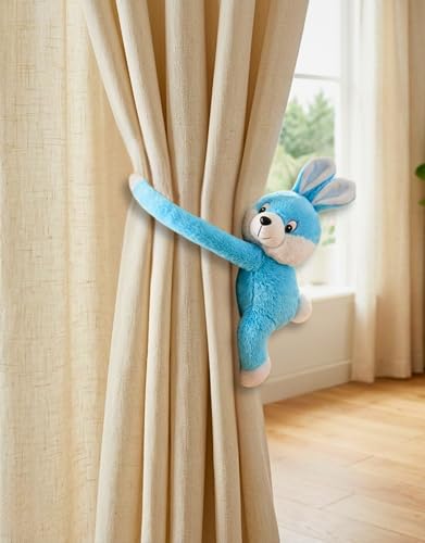 Image of Tickles 2 Pcs Rabbit Soft Plush Toy Curtain Tiebacks Holder Clip for Children Living Room Decoration Accessories Window Curtain Decoration (Size: 28 cm Color: Sky Blue)