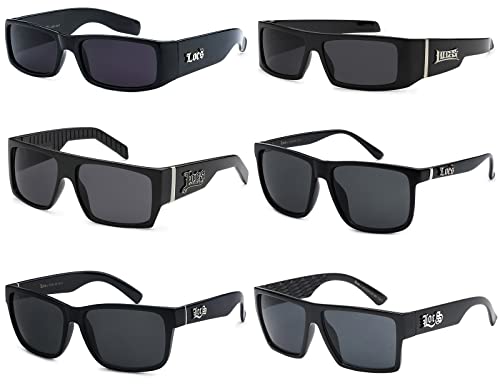 6 Pack HARDCORE LOCS Sunglasses | BLACK Designer Gangster Cholo Mad Dog Shades