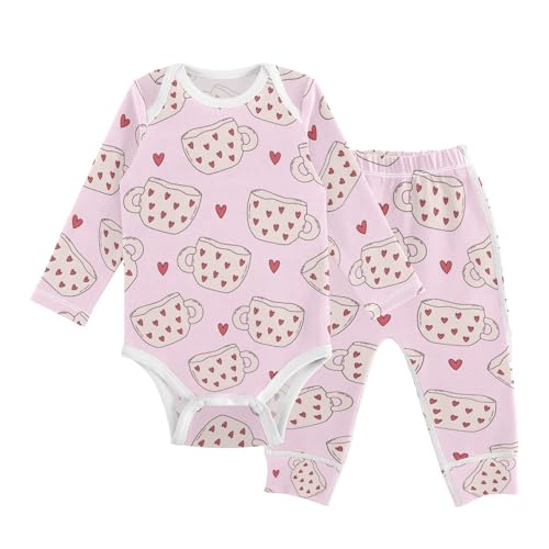 vvfelixl Baby Bodysuits Pants Sets Ceramic Cup Coffee Tea Long Sleeve Baby Onesie Clothes for Boys Girls 3-6M
