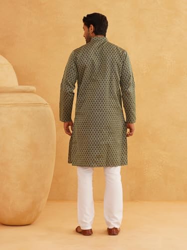 Image of SOJANYA (Since 1958 Men's Silk Blend Self Design Kurta & Off-White Churidar Pyjama Set