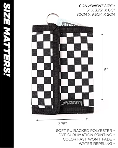 80's Retro RFID Blocking Wallet – Stylish Bifold Wallet for Men - Hook & Loop for Men, Women, Boys, and Girls – Secure Wallet for Cards & Cash – Vintage Weed Design Checkboard Wallet (Indy)4