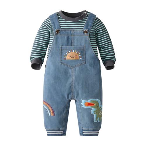 Image of LvYinLi Cute Baby Boy Clothes Suit Toddler Boys' Striped long Sleeve T-Shirt+Denim Overalls Jumpsuit Pants Outfits Sets