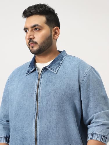 Image of Urbano Plus Men's Relaxed Fit Full Sleeve Harrington Denim Jacket