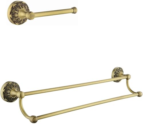 Toallero doble de 24 pulgadas + soporte para papel higiénico, juego de accesorios de baño de latón