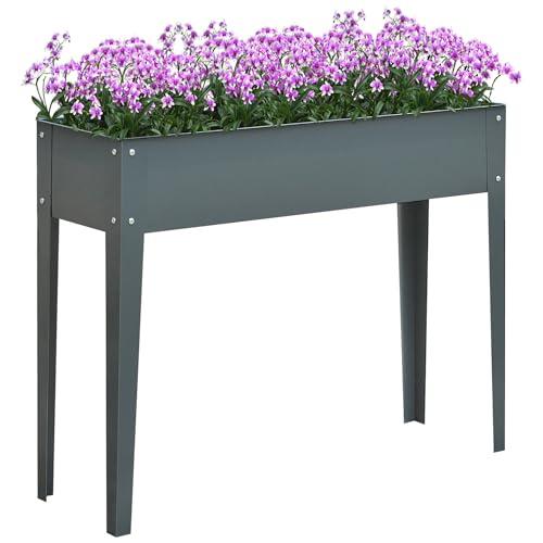 Metal Raised Garden Bed, Elevated Planter Box with Legs and Drain Holes, Dark Gray