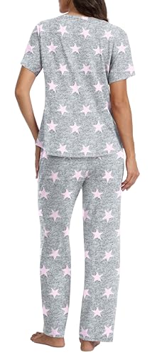 Image of QUEZHU Women's Summer Pajamas Sets Short Sleeve Tops and Long Pants 2 Piece Lounge Soft Pjs Loungewear with Pockets