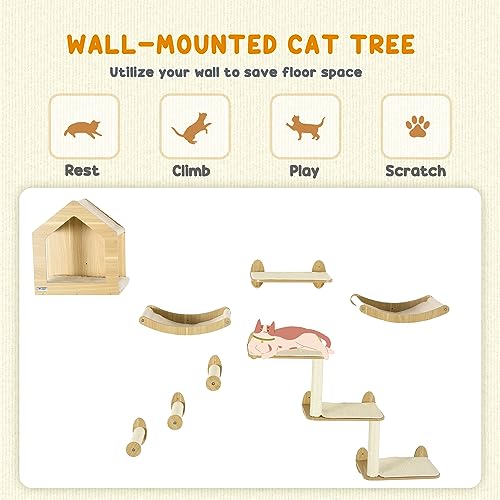 Set pared para gato 8 piezas con hamacas y estantes miniatura 3