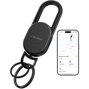 Keychain, Key Finder Built-in Anti-Loss Tracker, Heavy Duty Key Holder, Premium Stainless Steel Keychain Carabiner Car Key Chains with GPS Global Locator Tracking Waterproof Black