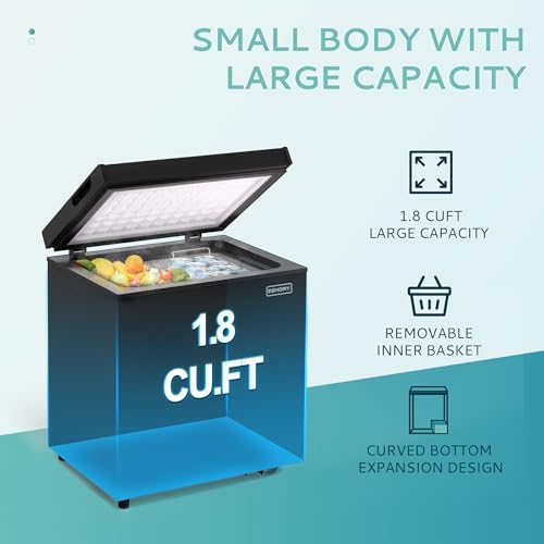 Image of EUHOMY 1.8 Cu.Ft Chest Freezer with Removable Basket, Small Deep Freezer Adjustable Thermostat, Quiet Mini Freezer with Top Door, Energy Saving for Apartment /Garage /Basement /Dorm /Home,Black