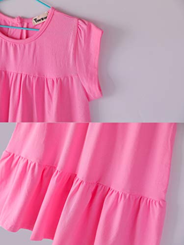 Image of Youwon Girls Dress Short Sleeve Solid Color Tunic A-Line Tiered Swing Dress 2-6 7-16