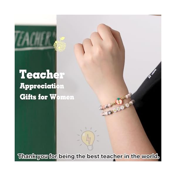 Teacher Appreciation Gifts for Women,Teacher Must Haves Initial Bracelet Mrs Miss End of Year Teacher Gifts Thank You for Helping Me Grow Music Math Science Teachers Bracelets Retirement 2 Set Jewelry - Image 5