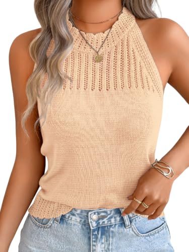 Image of ChiaoLezhee Women's Summer Knit Tank Tops, Racerback High Neck Lightweight Sweater Vest, Dressy Casual Outfits