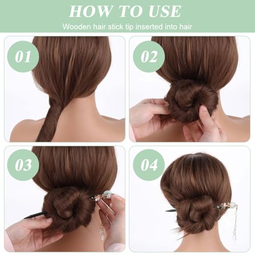Image of MAYCREATE Hair Stick for Bun, 7 Inch Wooden Floral Charm Juda Pin