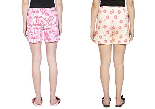 Image of Club A9 Women's Regular Fit Cotton Printed Shorts (Multicolor,L) (Pack of 2) (WSCOM2 225 L)