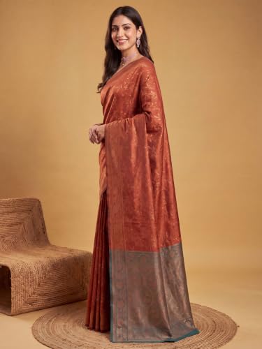Image of AKHILAM Women's Multicolor Litchi Silk Ethnic Motif Print Saree With Unstitched Blouse Piece|sarees for women | litchi silk sarees