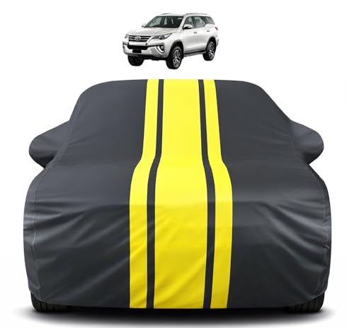 Image of Auto Hub Car Cover Compatible with Toyota Fortuner New (Model : 2016-Till Date) with Mirror Pocket, Soft Cotton Lining, Fortuner Car Cover Waterproof - Yellow-Black