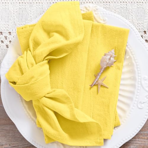 Image of Cotton Linen Napkins Set of 8 17 inchx17 inch Rustic Reusable Cloth Napkins Yellow