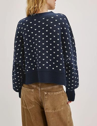 Womens Oversized Polka Dot Knit Sweater Casual Loose-Fit Pullover for Fall and Winter4