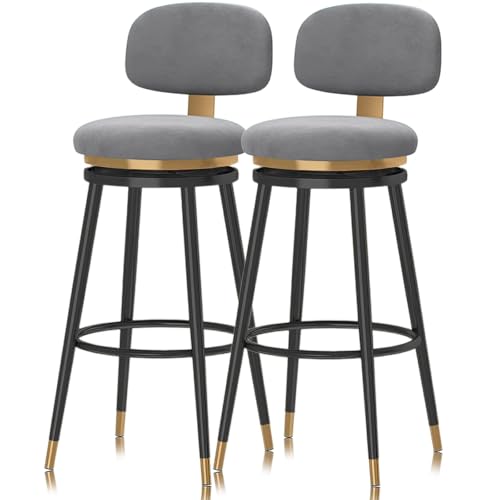 Guyifuny Juego de taburetes de Bar de 1/2/3/4 taburetes Negros de Altura for mostrador, Silla giratoria Moderna for Desayuno con Marco de Metal Trasero for Isla de Cocina, Gris(2 PCS,75cm(29.5in))