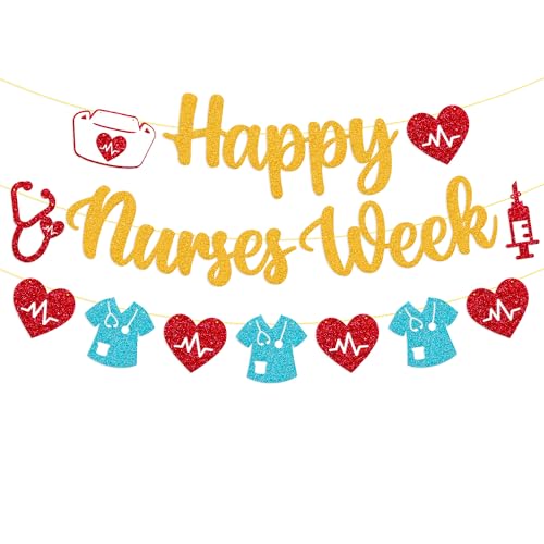 Happy Nurses Week Banner Nurse Appreciation Week Decoration Thank You Nurses We Appreciate You Theme Banner Happy Nurse Day Party Supplies Glitter Gold
