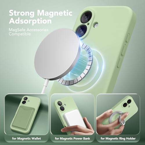 Image of Magnetic for iPhone 16 Plus Case, Compatible with MagSafe, [Full Camera Protection][Screen Protector] Silicone Shockproof Protective Phone Case for iPhone 16 Plus 6.7 inch, Matcha