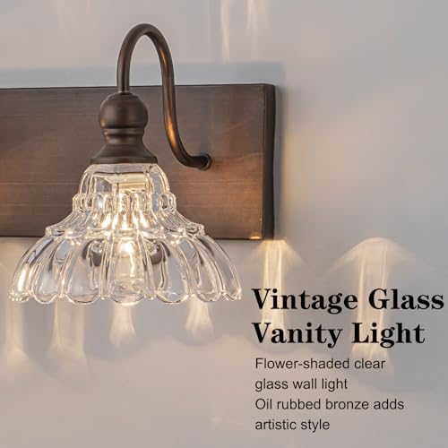 Image of EDISLIVE Vintage Vanity Light for Bathroom ORB 4-Light Bath Wall Light Fixture with Clear Flower Glass Shades 36.22 inch E12 Antique Wall Sconce for Bedroom Hallway Living Room Vanity Mirror