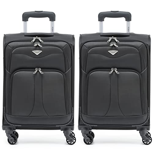 Flight Knight Set of 2 Lightweight 4 Wheel 800D Soft Case Suitcase Robust Anti Crack Cabin Carry On Hand Luggage Approved for Over 100 Airlines Including easyJet, BA & Many More!