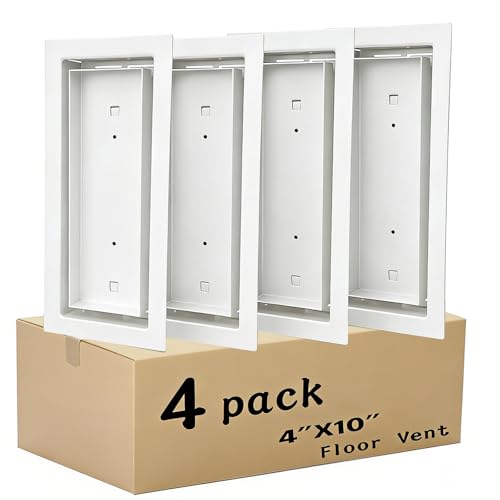 Image of 4 Pack Floor Register, 4x10 inch Floor Register, Heavy Duty Steel Floor Vent Covers, Fits Tile, Wood and Other Flooring Inserts, White