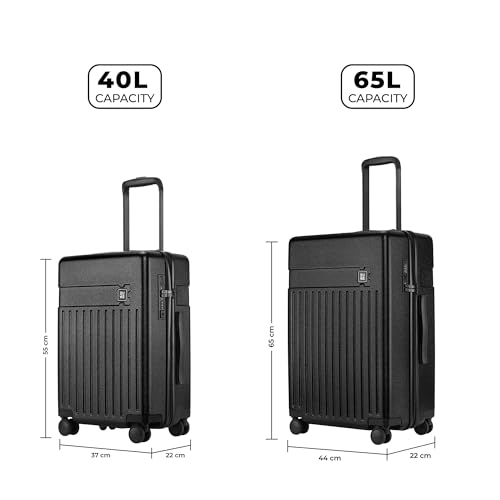 Image of EUME Classic Cabin 55 Cm and Check-in Medium 65 Cm Luggage Trolley Bags for Travel - Set of 2 (Charcoal Black) | Polycarbonate (PC) 8 Hinomoto Wheels Suitcase | Cabin Trolley Bags | Luggage Trolley