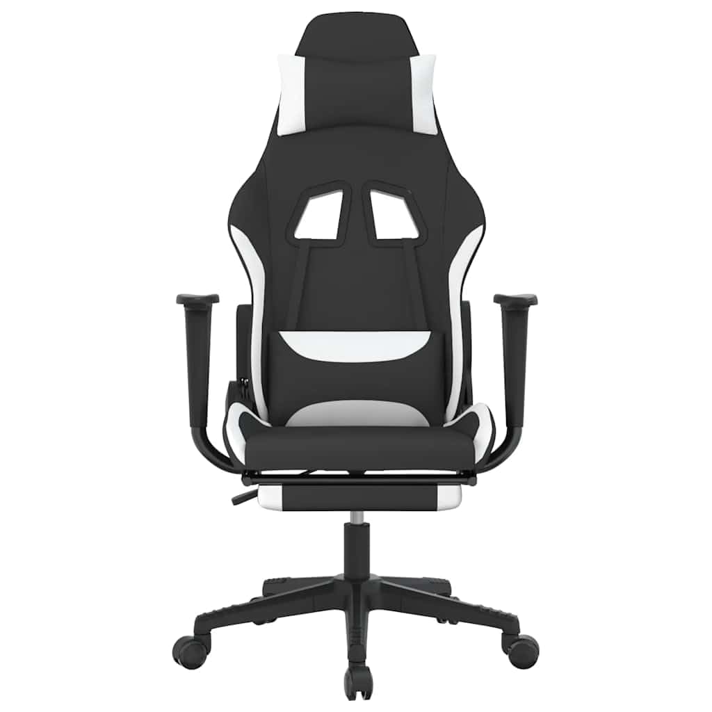 Silla de gaming con masaje y reposapiés, tejido con respaldo, altura regulable, función giratoria para oficina, PC, consola, ergonómica para jugar y trabajar durante mucho tiempo