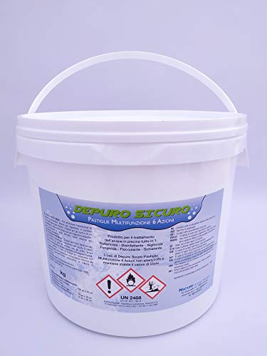 Depuro Sicuro kg 25 Cloro Multifunzione 6 Azioni pastiglie 200 Gr Battericida, Disinfettante, Alghicida, Fungicida, Flocculante, Schiarente, Stabilizzante del Ph