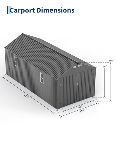 Image of GarveeLife 10x20 ft Metal Carport, Enclosed Car Port with Vertical Steel Roof for All-Weather Use, Metal Garage Shed with Man Door for Sedans & SUV, Gray