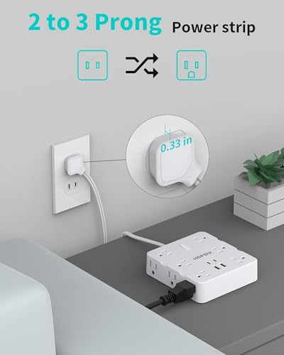 Regleta de alimentación HOPOW 12 AC de 2 clavijas y extensión de 5 AC de 2 clavijas con protección contra sobretensiones de 1700J, montable en pared para casas antiguas miniatura 2
