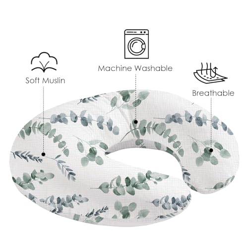 Image of Little Grape Land Muslin Nursing Pillow Covers 2 Pack, 100% Cotton Removable Breastfeeding Pillow Covers, Feeding Pillow Slipcovers for Baby Boys & Girls, (Leaves & Green)