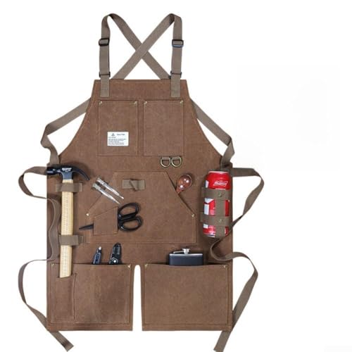 DAZZLEEX Tablier de soudure en toile robuste avec fond fendu pour électriciens et charpentiers, multi-poches de rangement pour outils, résistant à l'usure, marron (camel)