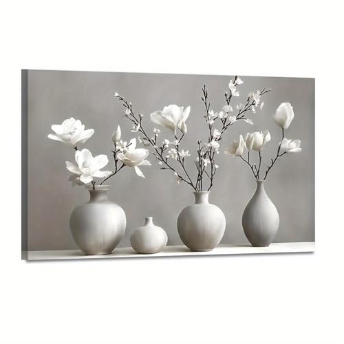 Œuvre d'art moderne fleur botanique sur toile avec cadre en bois pour une finition premium