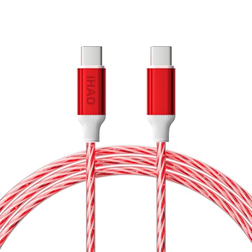 Image of IHAO Starry Light-Up USB Cable USBC to USBC Cable Durable PD Fast Charging Cable with Visible Current Flow As Night Light Use-C to C Star Red